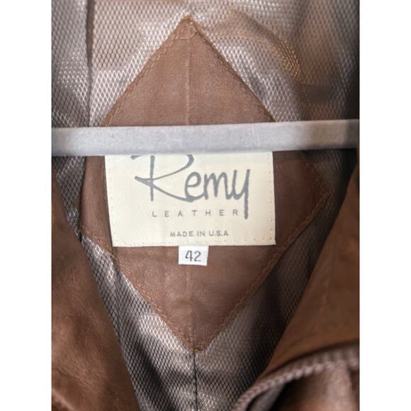 Remy Men's Leather Double Collar Bomber Jacket Made in USA Sz 42 - Picture 2 of 9